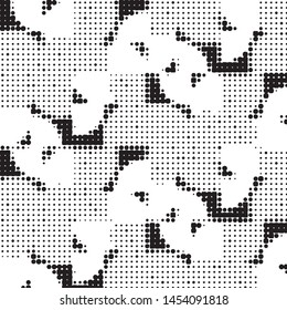 Abstract grunge grid polka dot halftone background pattern. Spotted black and white vector line illustration