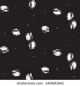 Abstract grunge grid polka dot halftone background pattern. Spotted black and white vector line illustration
