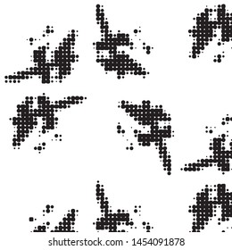 Abstract grunge grid polka dot halftone background pattern. Spotted black and white vector line illustration