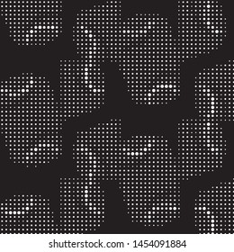 Abstract grunge grid polka dot halftone background pattern. Spotted black and white vector line illustration