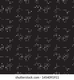 Abstract grunge grid polka dot halftone background pattern. Spotted black and white vector line illustration