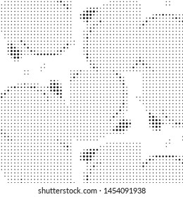 Abstract grunge grid polka dot halftone background pattern. Spotted black and white vector line illustration