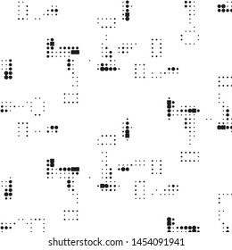Abstract grunge grid polka dot halftone background pattern. Spotted black and white vector line illustration