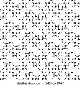 Abstract grunge grid polka dot halftone background pattern. Spotted black and white vector line illustration