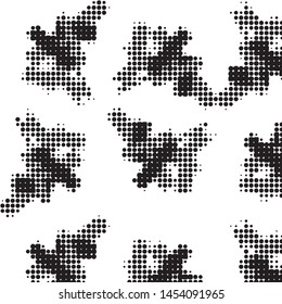 Abstract grunge grid polka dot halftone background pattern. Spotted black and white vector line illustration