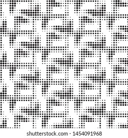 Abstract grunge grid polka dot halftone background pattern. Spotted black and white vector line illustration