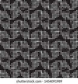 Abstract grunge grid polka dot halftone background pattern. Spotted black and white vector line illustration