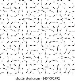 Abstract grunge grid polka dot halftone background pattern. Spotted black and white vector line illustration