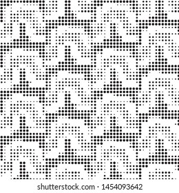 Abstract grunge grid polka dot halftone background pattern. Spotted black and white vector line illustration