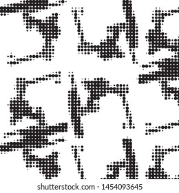 Abstract grunge grid polka dot halftone background pattern. Spotted black and white vector line illustration