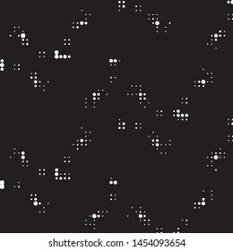 Abstract grunge grid polka dot halftone background pattern. Spotted black and white vector line illustration