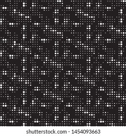 Abstract grunge grid polka dot halftone background pattern. Spotted black and white vector line illustration