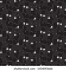 Abstract grunge grid polka dot halftone background pattern. Spotted black and white vector line illustration
