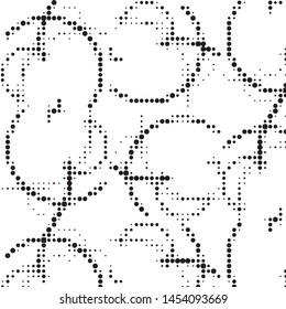 Abstract grunge grid polka dot halftone background pattern. Spotted black and white vector line illustration