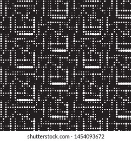 Abstract grunge grid polka dot halftone background pattern. Spotted black and white vector line illustration