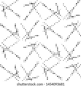 Abstract grunge grid polka dot halftone background pattern. Spotted black and white vector line illustration