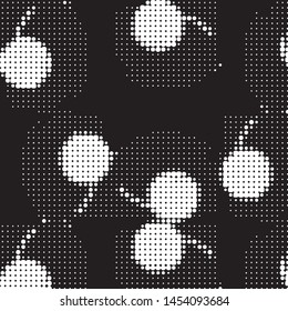 Abstract grunge grid polka dot halftone background pattern. Spotted black and white vector line illustration