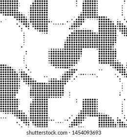 Abstract grunge grid polka dot halftone background pattern. Spotted black and white vector line illustration