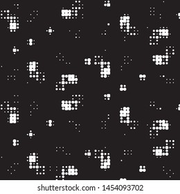 Abstract grunge grid polka dot halftone background pattern. Spotted black and white vector line illustration