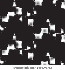 Abstract grunge grid polka dot halftone background pattern. Spotted black and white vector line illustration