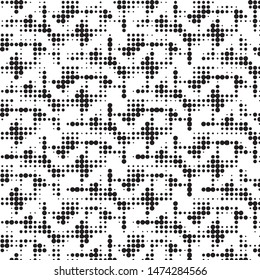 Abstract grunge grid polka dot halftone background pattern. Spotted black and white vector line illustration