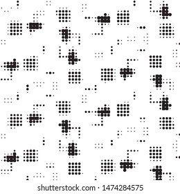 Abstract grunge grid polka dot halftone background pattern. Spotted black and white vector line illustration