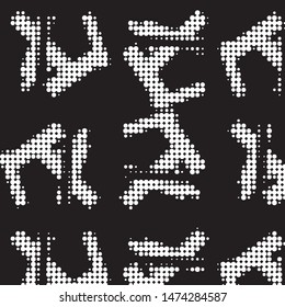Abstract grunge grid polka dot halftone background pattern. Spotted black and white vector line illustration