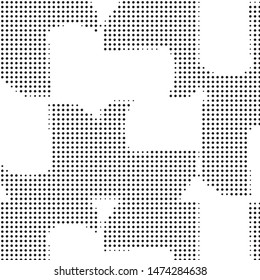Abstract grunge grid polka dot halftone background pattern. Spotted black and white vector line illustration