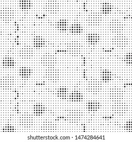 Abstract grunge grid polka dot halftone background pattern. Spotted black and white vector line illustration