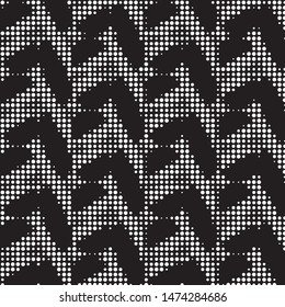 Abstract grunge grid polka dot halftone background pattern. Spotted black and white vector line illustration