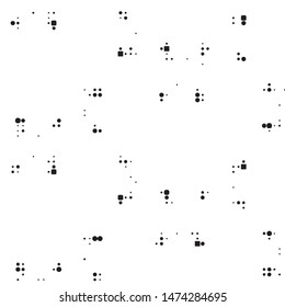 Abstract grunge grid polka dot halftone background pattern. Spotted black and white vector line illustration