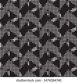 Abstract grunge grid polka dot halftone background pattern. Spotted black and white vector line illustration