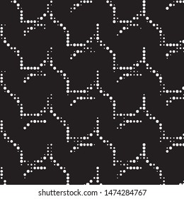 Abstract grunge grid polka dot halftone background pattern. Spotted black and white vector line illustration