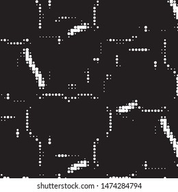 Abstract grunge grid polka dot halftone background pattern. Spotted black and white vector line illustration