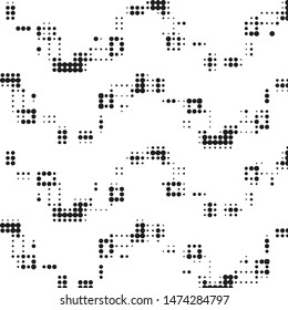 Abstract grunge grid polka dot halftone background pattern. Spotted black and white vector line illustration