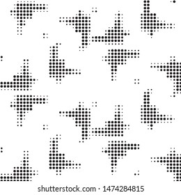 Abstract grunge grid polka dot halftone background pattern. Spotted black and white vector line illustration