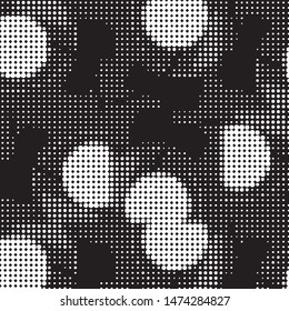 Abstract grunge grid polka dot halftone background pattern. Spotted black and white vector line illustration