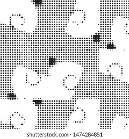 Abstract grunge grid polka dot halftone background pattern. Spotted black and white vector line illustration