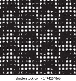 Abstract grunge grid polka dot halftone background pattern. Spotted black and white vector line illustration