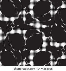 Abstract grunge grid polka dot halftone background pattern. Spotted black and white vector line illustration