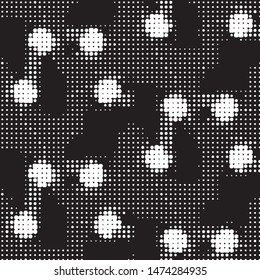 Abstract grunge grid polka dot halftone background pattern. Spotted black and white vector line illustration