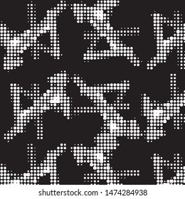 Abstract grunge grid polka dot halftone background pattern. Spotted black and white vector line illustration
