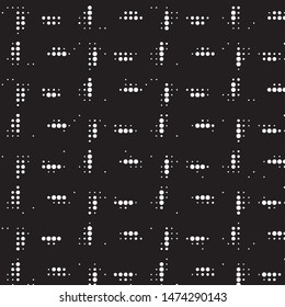 Abstract grunge grid polka dot halftone background pattern. Spotted black and white vector line illustration