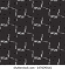 Abstract grunge grid polka dot halftone background pattern. Spotted black and white vector line illustration