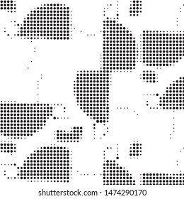Abstract grunge grid polka dot halftone background pattern. Spotted black and white vector line illustration
