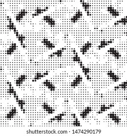 Abstract grunge grid polka dot halftone background pattern. Spotted black and white vector line illustration