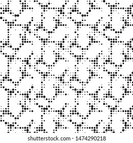 Abstract grunge grid polka dot halftone background pattern. Spotted black and white vector line illustration