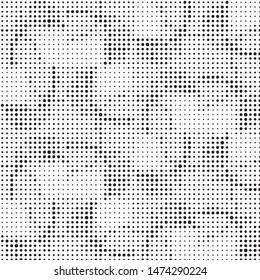 Abstract grunge grid polka dot halftone background pattern. Spotted black and white vector line illustration