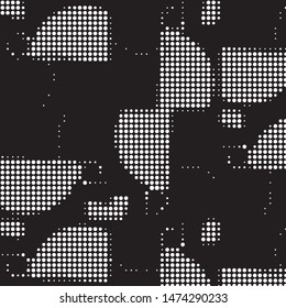 Abstract grunge grid polka dot halftone background pattern. Spotted black and white vector line illustration