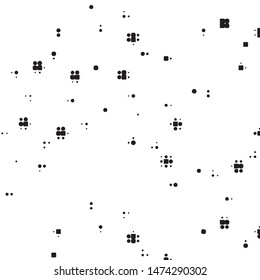 Abstract grunge grid polka dot halftone background pattern. Spotted black and white vector line illustration